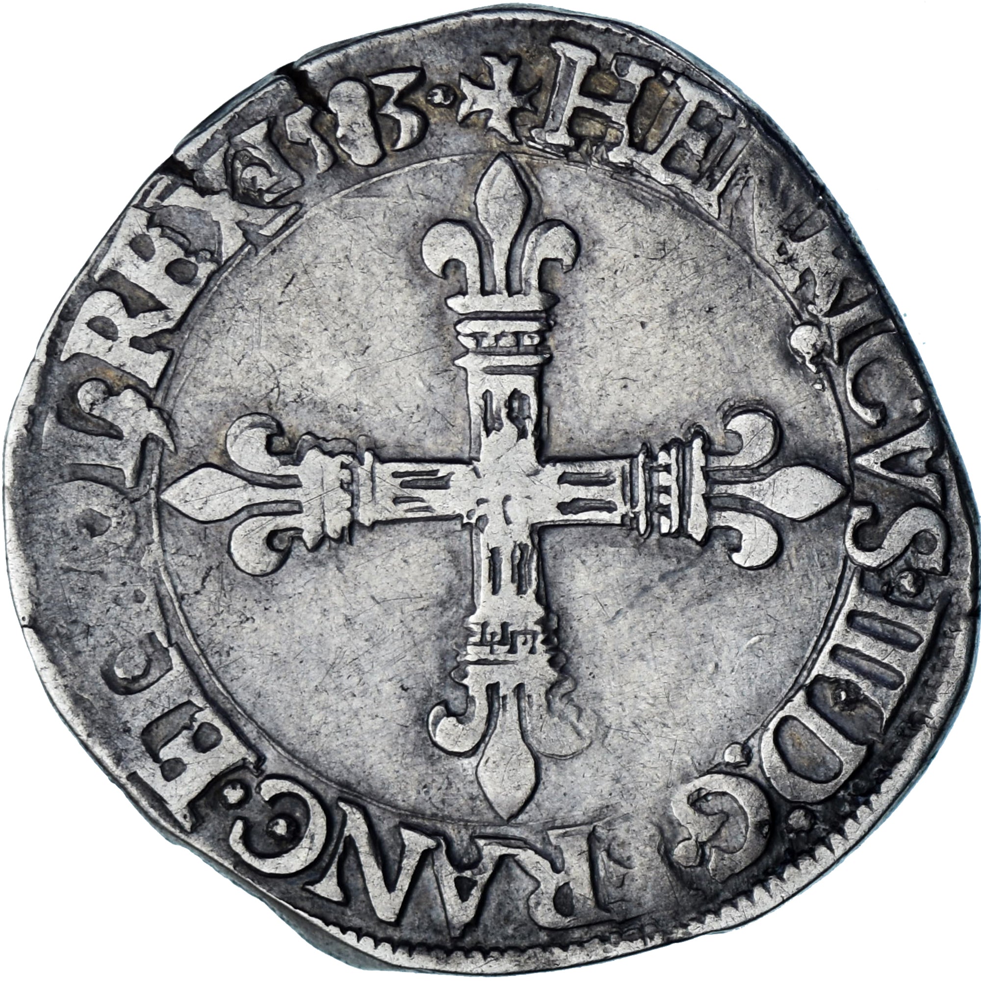Francia, Henri III, 1/4 Ecu, 1583, Nantes, Argento, MB+, Gadoury:494