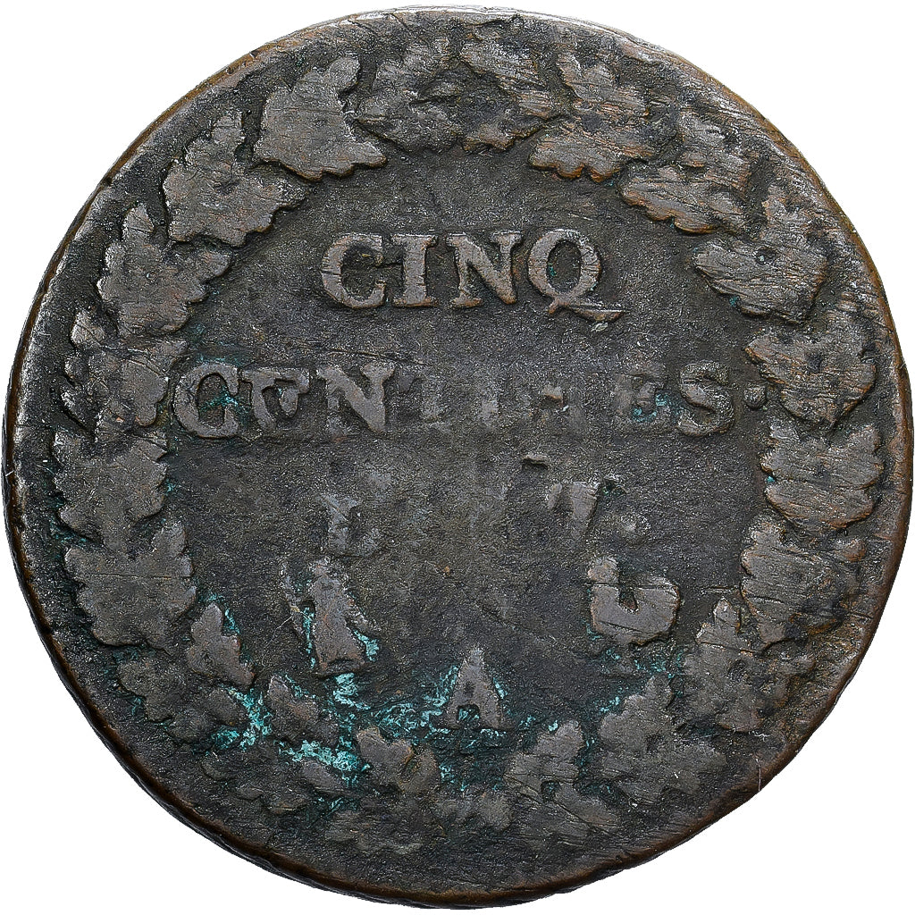 France, 5 Centimes, Dupré, AN 7, Paris, Cuivre, B+, Gadoury:126
