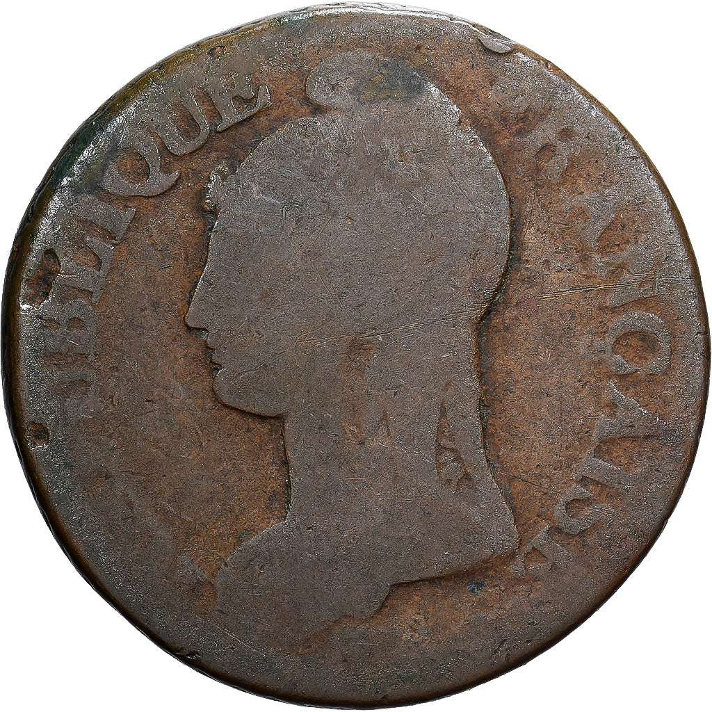 France, 5 Centimes, Dupré, AN 8, Lyon, Cuivre, B+, Gadoury:126a