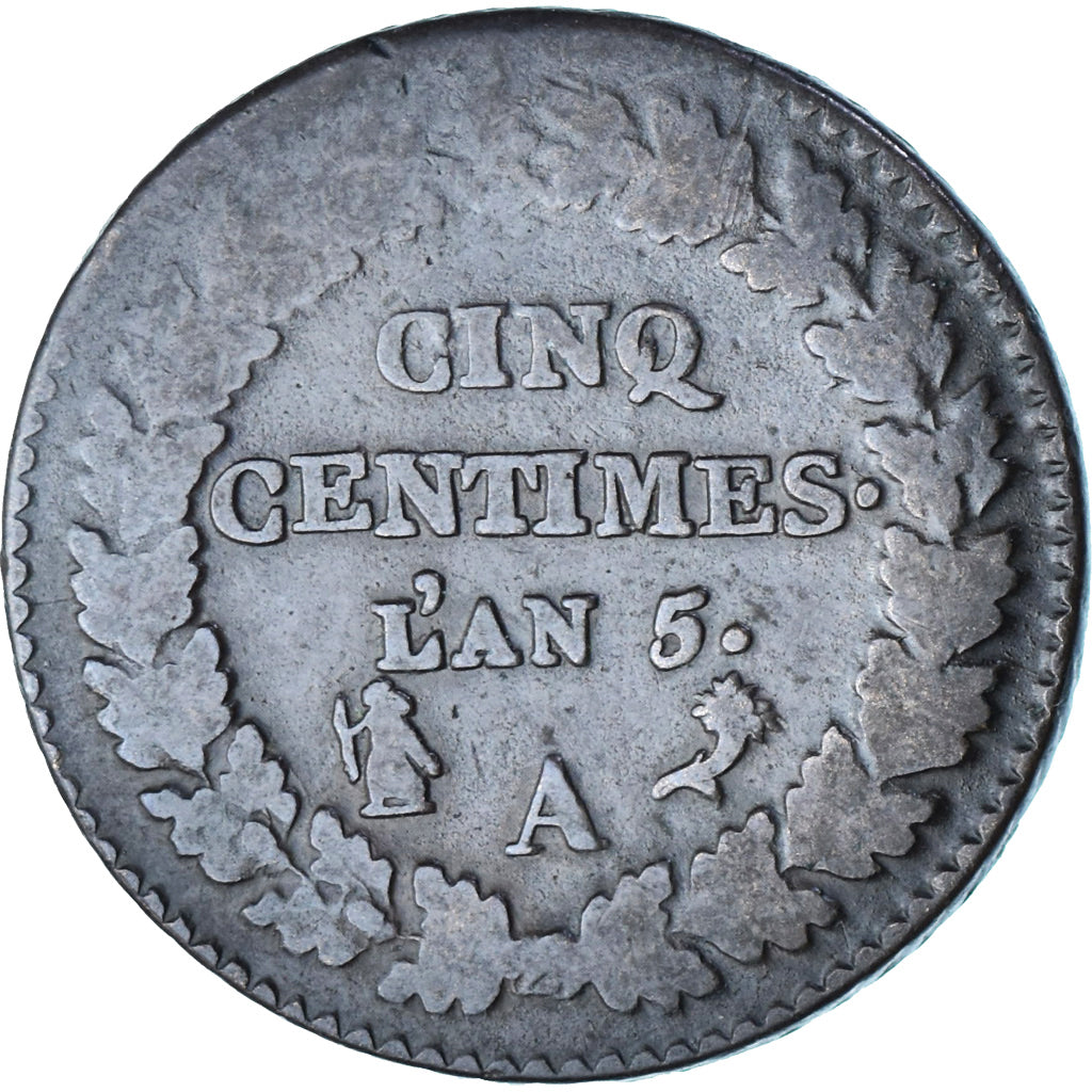 França, 5 Centimes, Dupré, AN 5, Paris, Cobre, VF(20-25), Gadoury:126