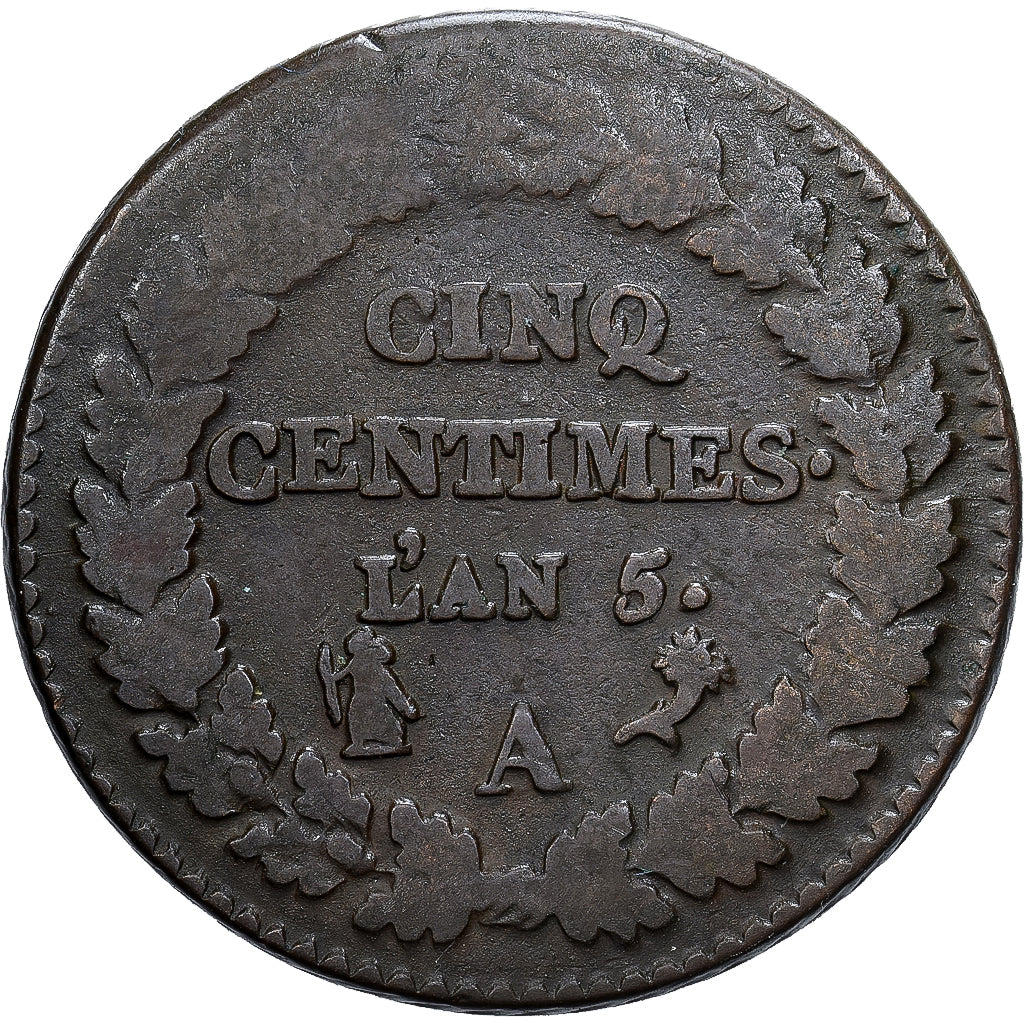 France, 5 Centimes, Dupré, AN 5, Paris, Cuivre, TB, Gadoury:126