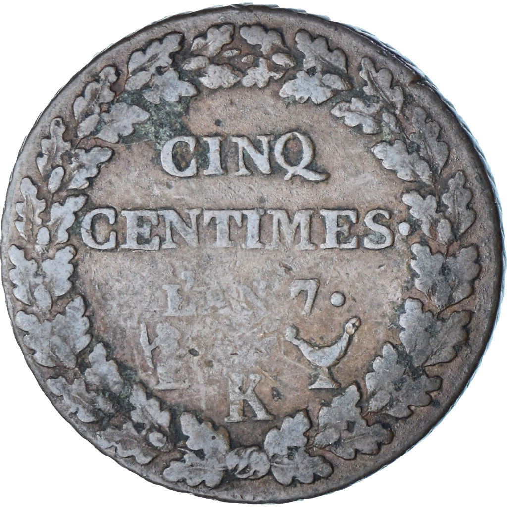 France, 5 Centimes, Dupré, AN 7, Bordeaux, Copper, VF(20-25), Gadoury:126