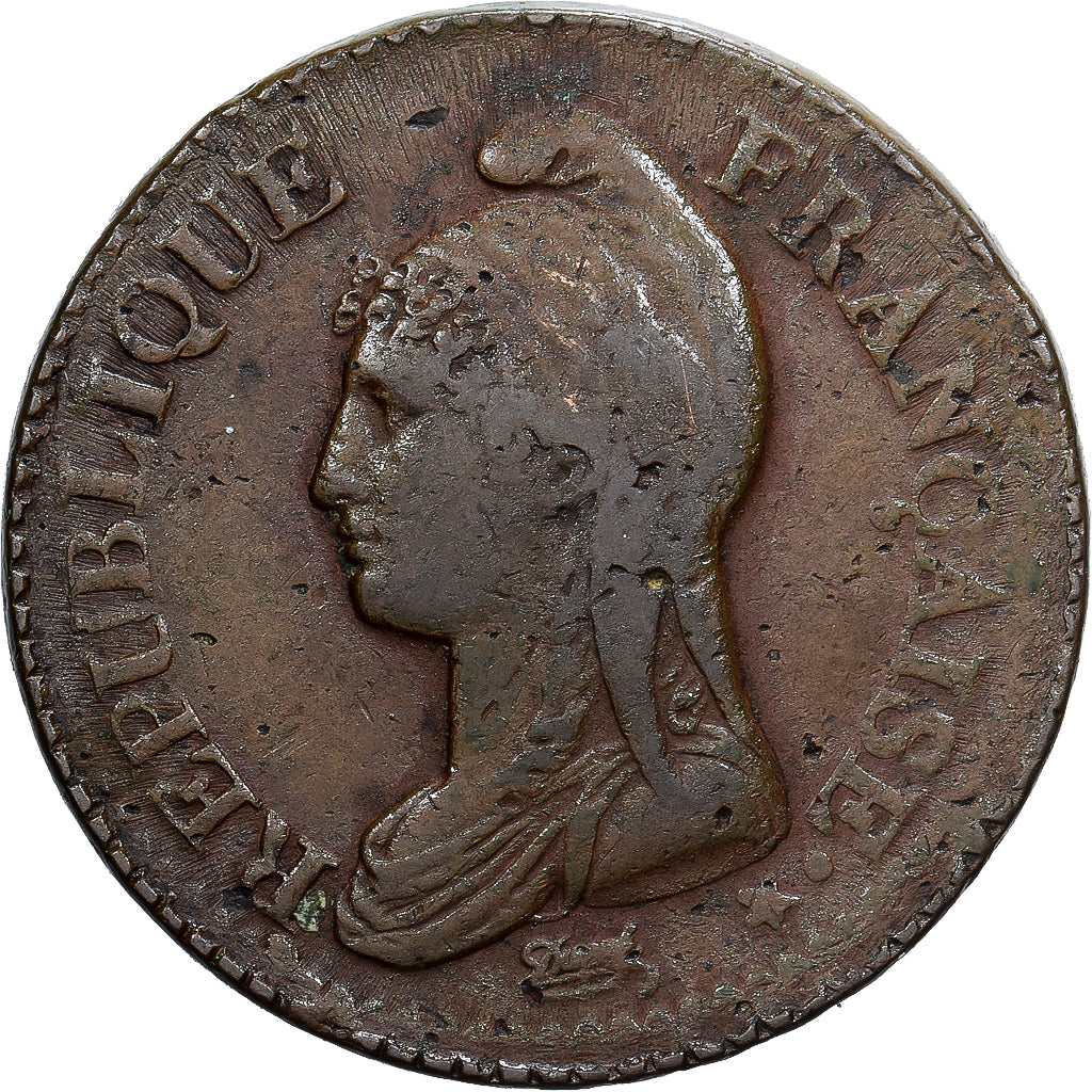 Francia, 1 Décime, Dupré, AN 8, Bordeaux, Cobre, BC+, Gadoury:187a