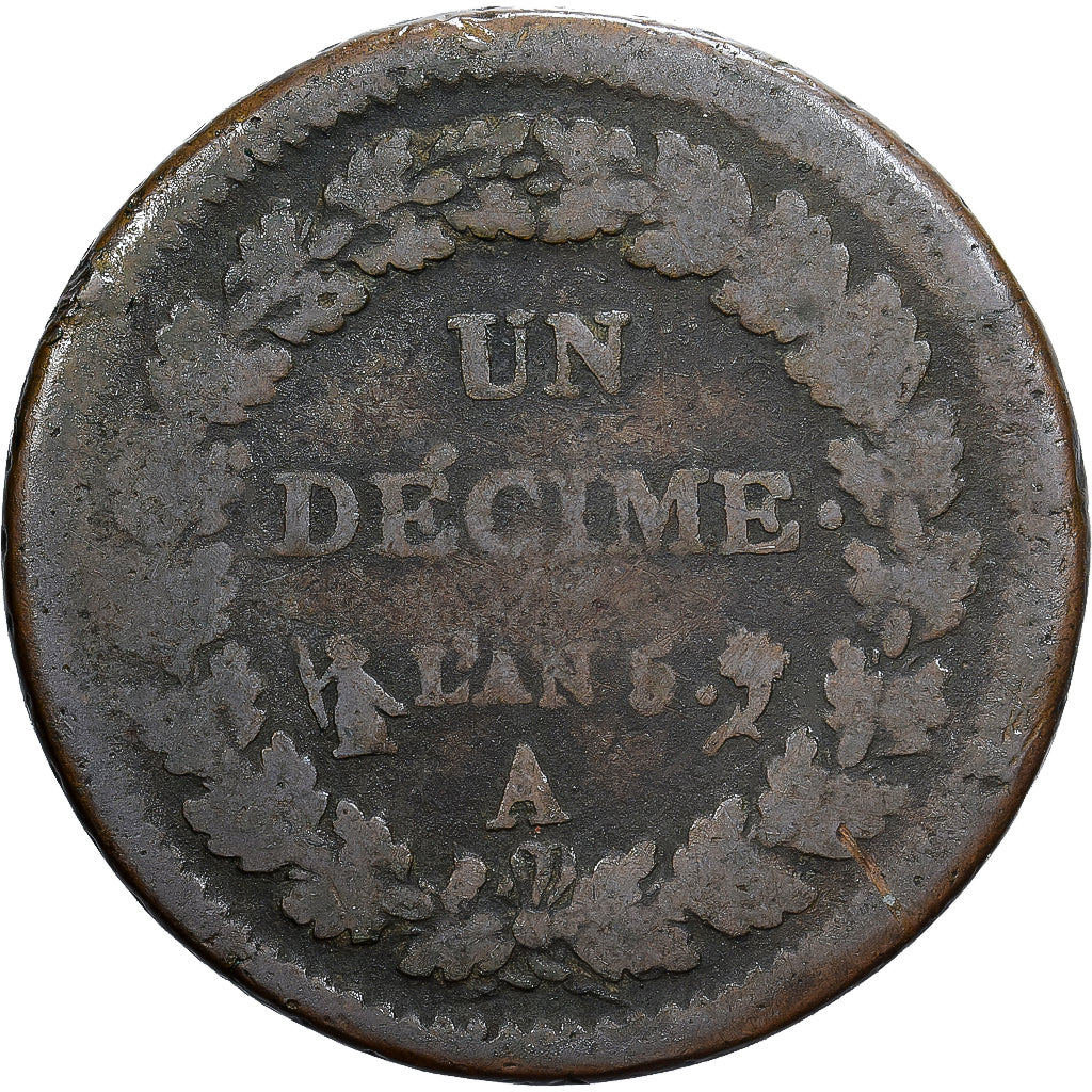 Francia, 1 Décime, Dupré, AN 5, Paris, Cobre, BC, Gadoury:187