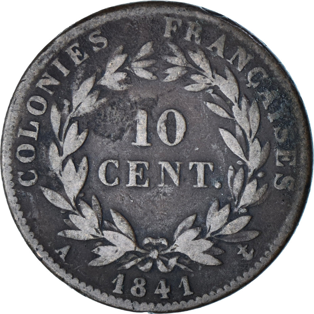 FRENCH COLONIES, Louis - Philippe, 10 Cents, 1841, Paris, Bronze, VF(30-35)