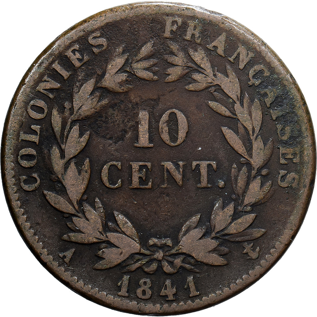 Franse koloniën, Louis - Philippe, 10 Cents, 1841, Paris, Bronzen, FR+