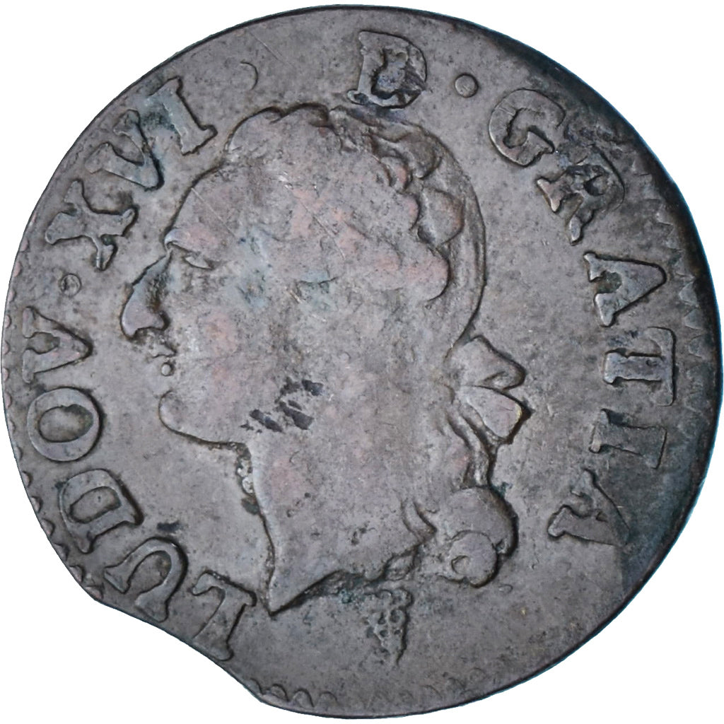 Francja, Louis XVI, Liard, 1791, Bordeaux, Miedź, VF(20-25), Gadoury:348