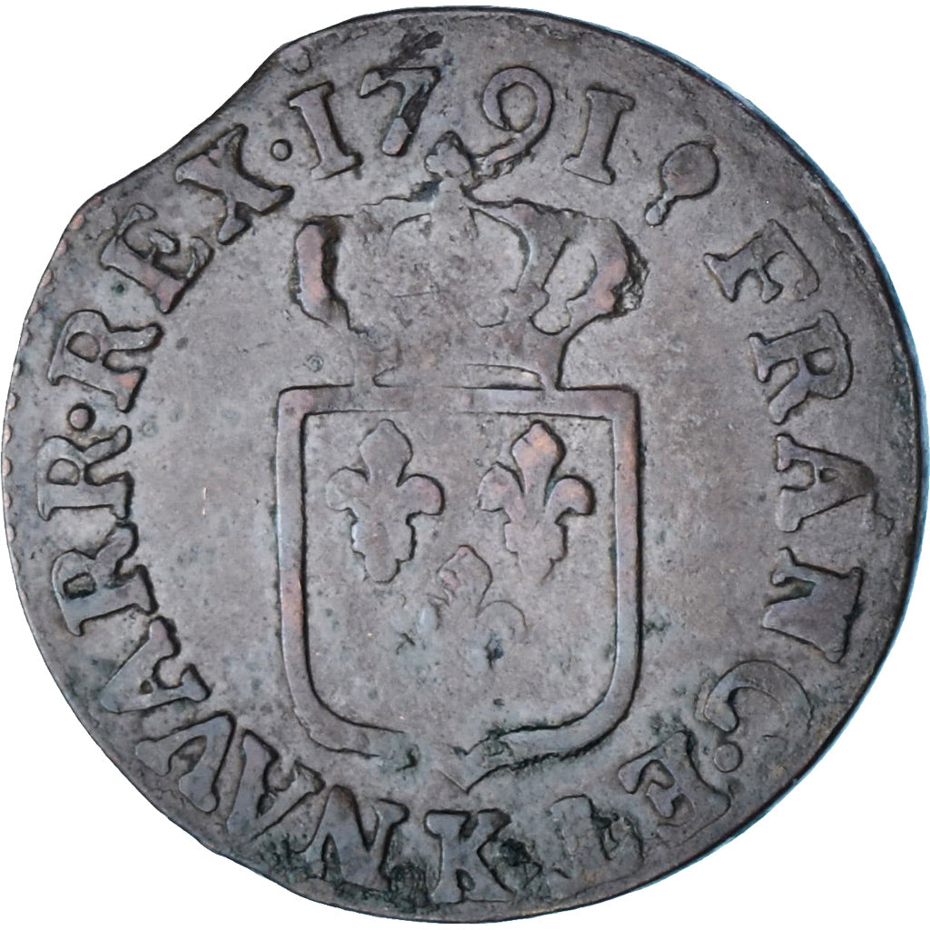 Francja, Louis XVI, Liard, 1791, Bordeaux, Miedź, VF(20-25), Gadoury:348
