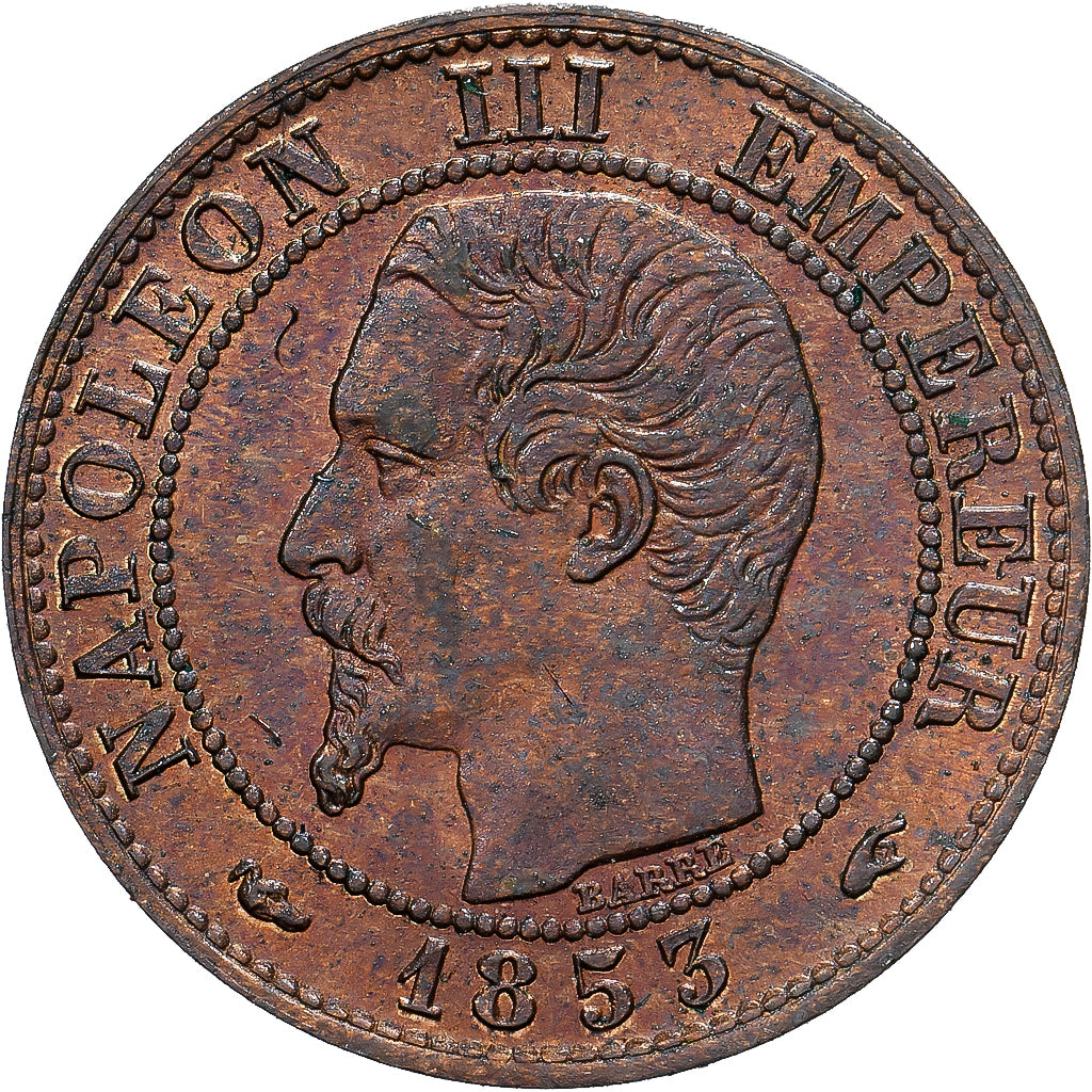 França, Napoleon III, 1 Centime, 1853, Paris, Bronze, MS(60-62), Gadoury:86