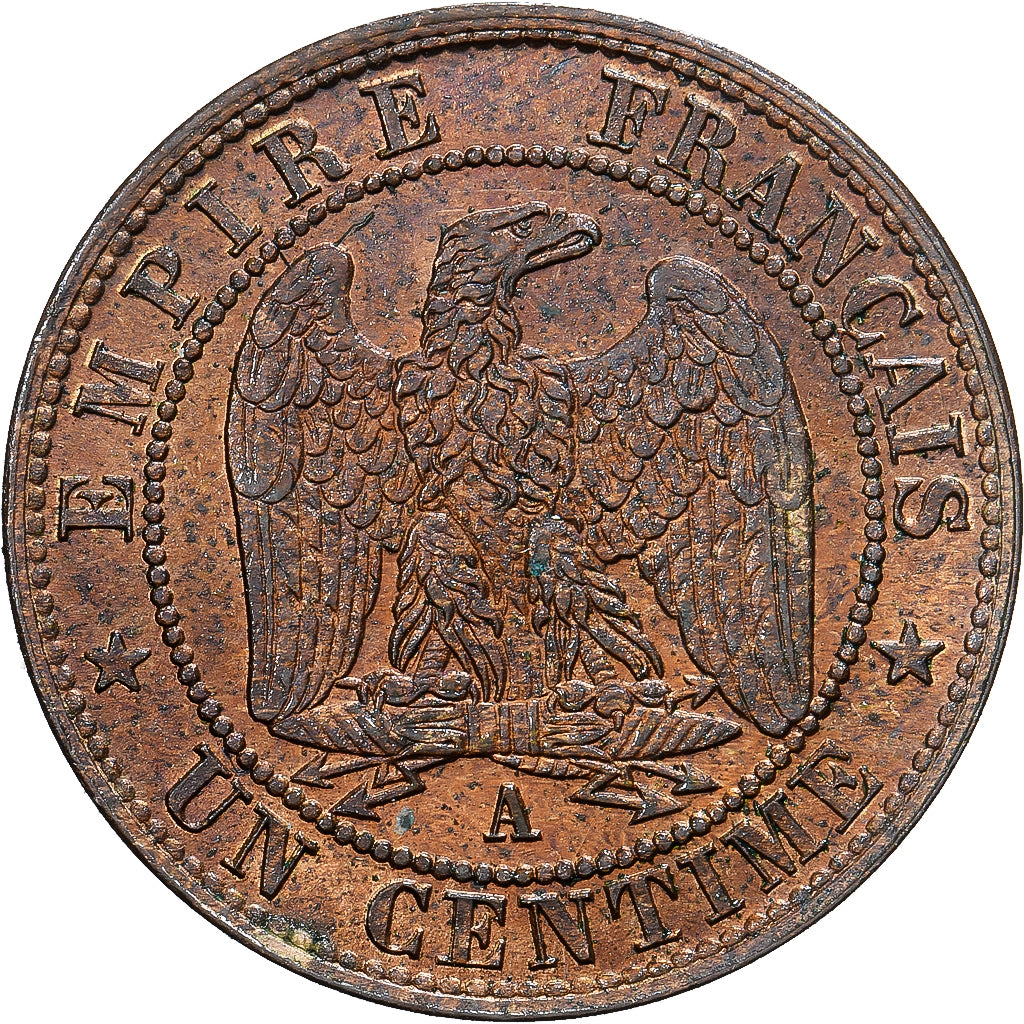 França, Napoleon III, 1 Centime, 1853, Paris, Bronze, MS(60-62), Gadoury:86