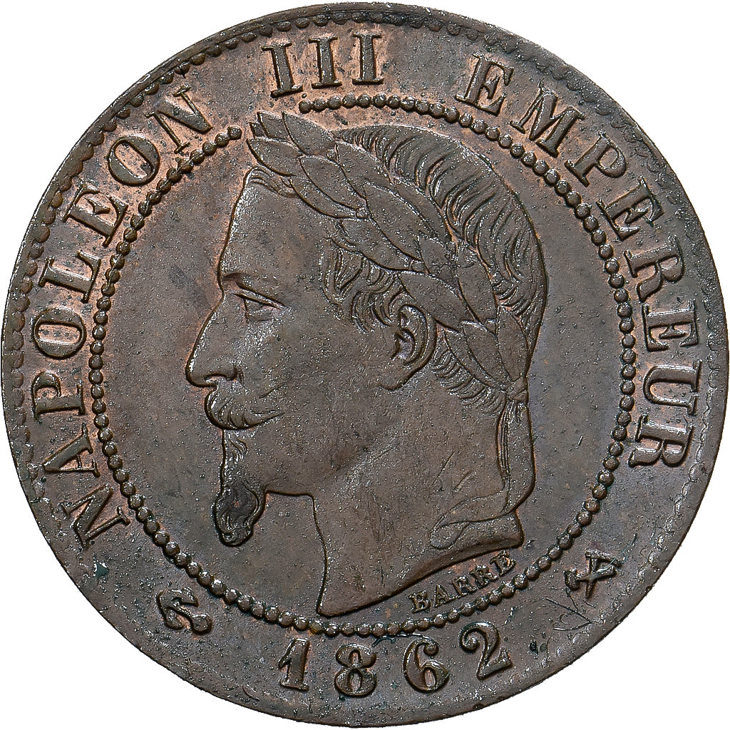 France, Napoleon III, 1 Centime, 1862, Paris, Bronze, MS(60-62), Gadoury:87