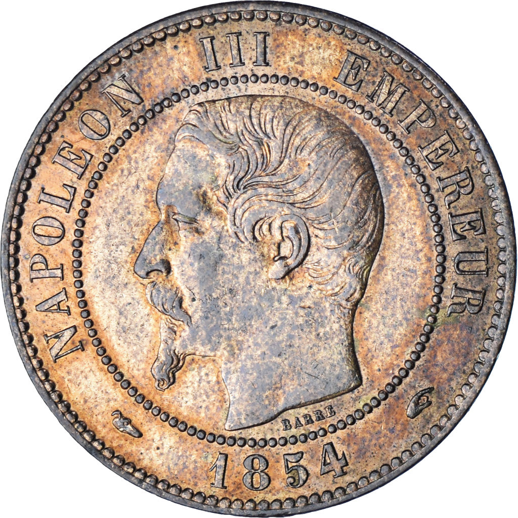 Francja, Napoleon III, 10 Centimes, 1854, Paris, Brązowy, AU(55-58)