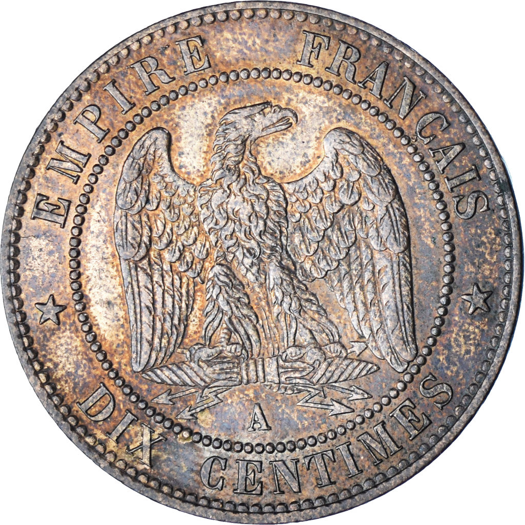 Francja, Napoleon III, 10 Centimes, 1854, Paris, Brązowy, AU(55-58)