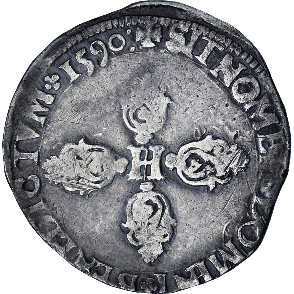 Frankrijk, Henri IV, 1/2 Franc, 1590, Bordeaux, Zilver, FR, Gadoury:590