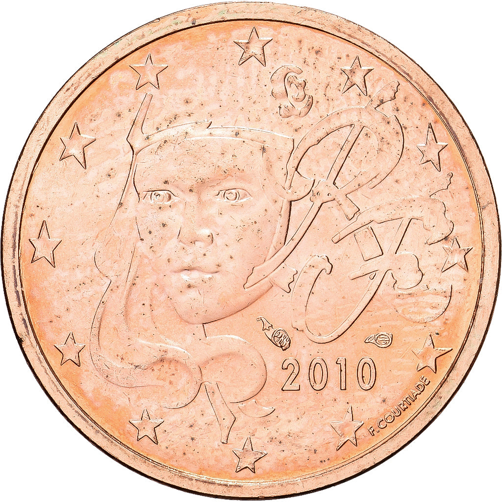 Frankrijk, 2 Euro Cent, 2010, Paris, BU, FDC, Copper Plated Steel, KM:1283