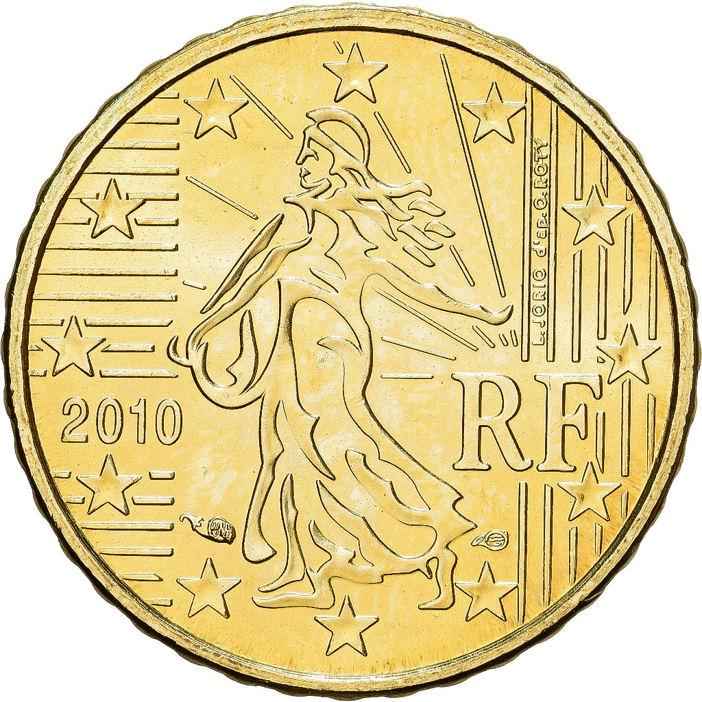 Francja, 10 Euro Cent, 2010, Paris, BU, MS(65-70), Nordic gold, KM:1410