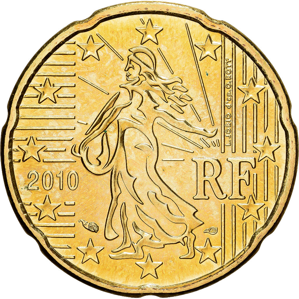 Francja, 20 Euro Cent, 2010, Paris, BU, MS(65-70), Nordic gold, KM:1411