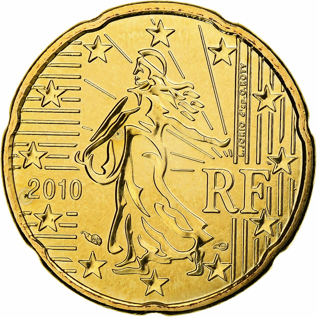 France, 20 Euro Cent, 2010, Paris, BU, FDC, Or nordique, KM:1411