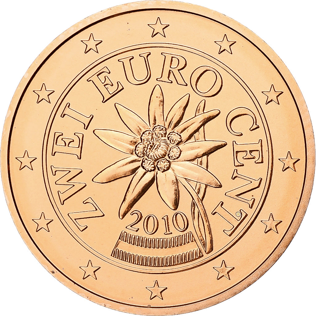 Áustria, 2 Euro Cent, 2010, Vienna, BU, MS(65-70), Aço Cromado a Cobre