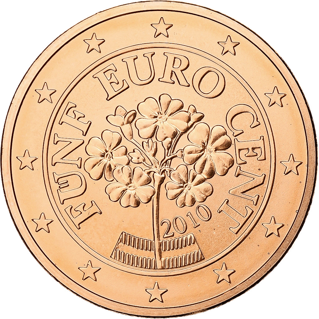 Austria, 5 Euro Cent, 2010, Vienna, BU, FDC, Cobre chapado en acero, KM:3084