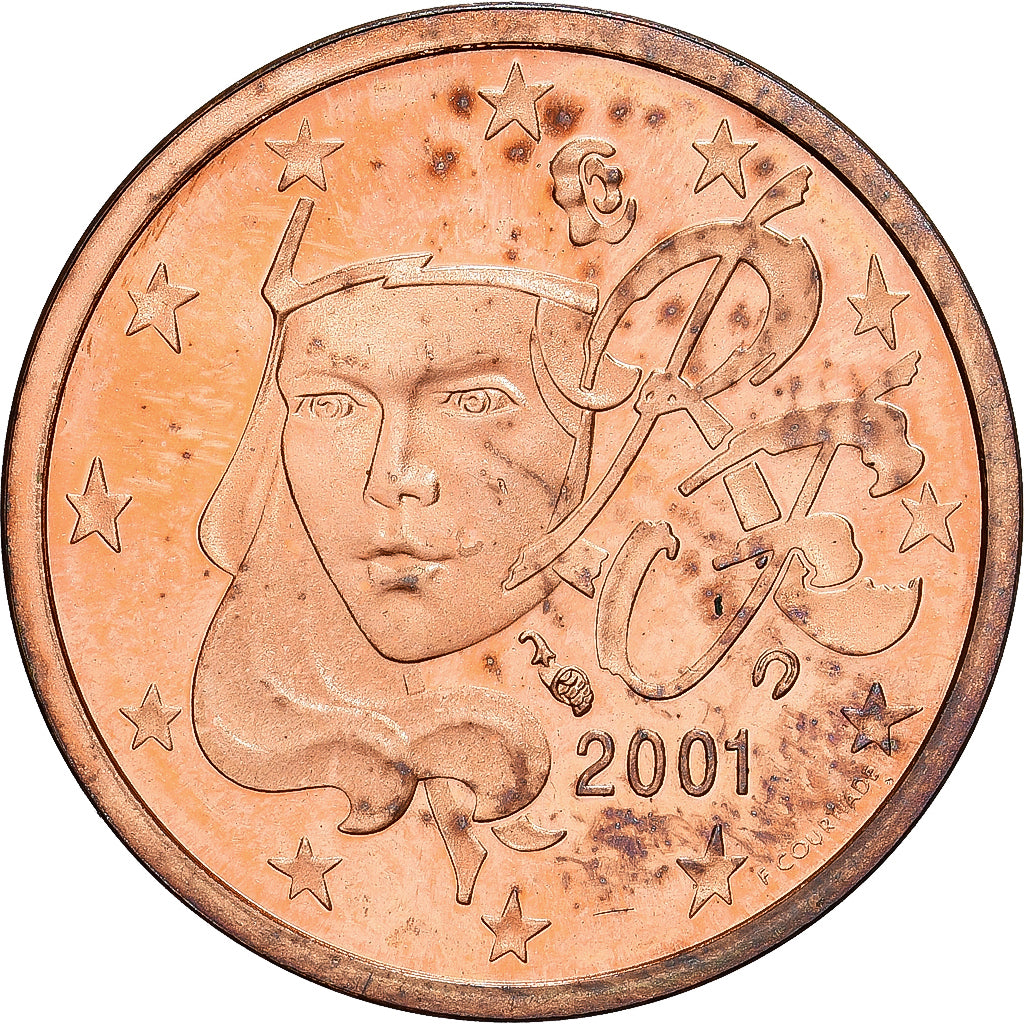 Francja, Euro Cent, 2001, MDP, Série BE / Proof, MS(65-70), Miedź platerowana