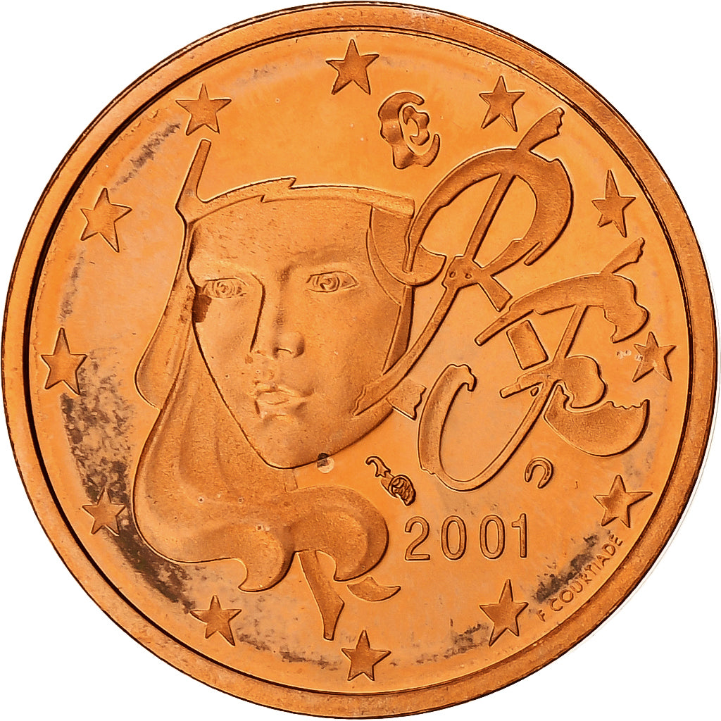 Francja, 2 Euro Cent, 2001, MDP, Série BE / Proof, MS(65-70), Miedź
