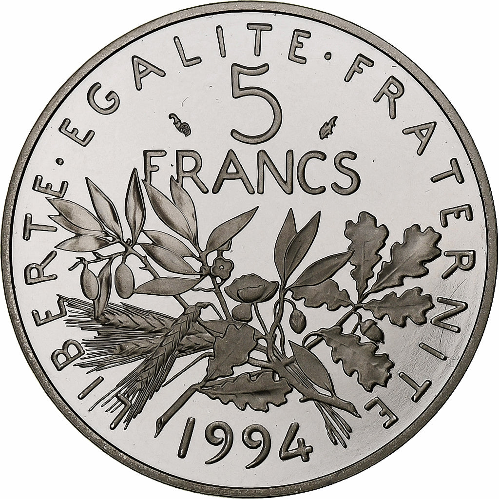 Francja, 5 Francs, Semeuse, 1994, Paris, Série BE / Proof, Cupronickel