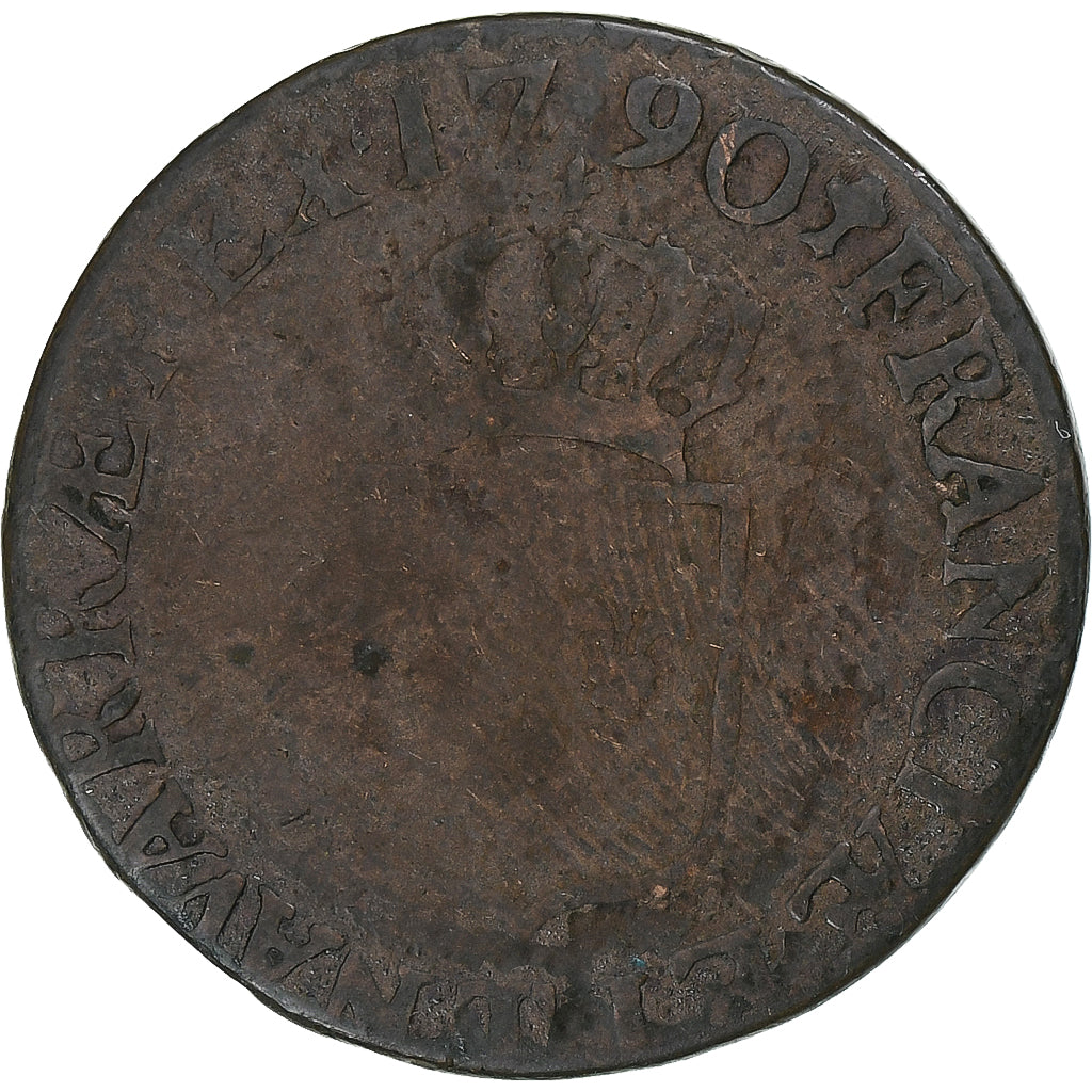 Frankrijk, Louis XVI, 1/2 Sol, 1790, Nantes, Koper, FR, Gadoury:349
