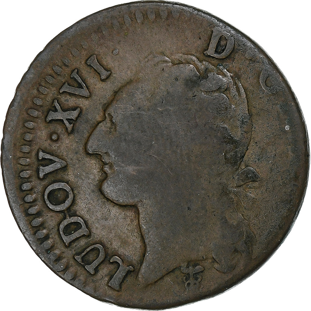 Frankrijk, Louis XVI, 1/2 Sol, 1791, Bordeaux, Koper, FR, Gadoury:349