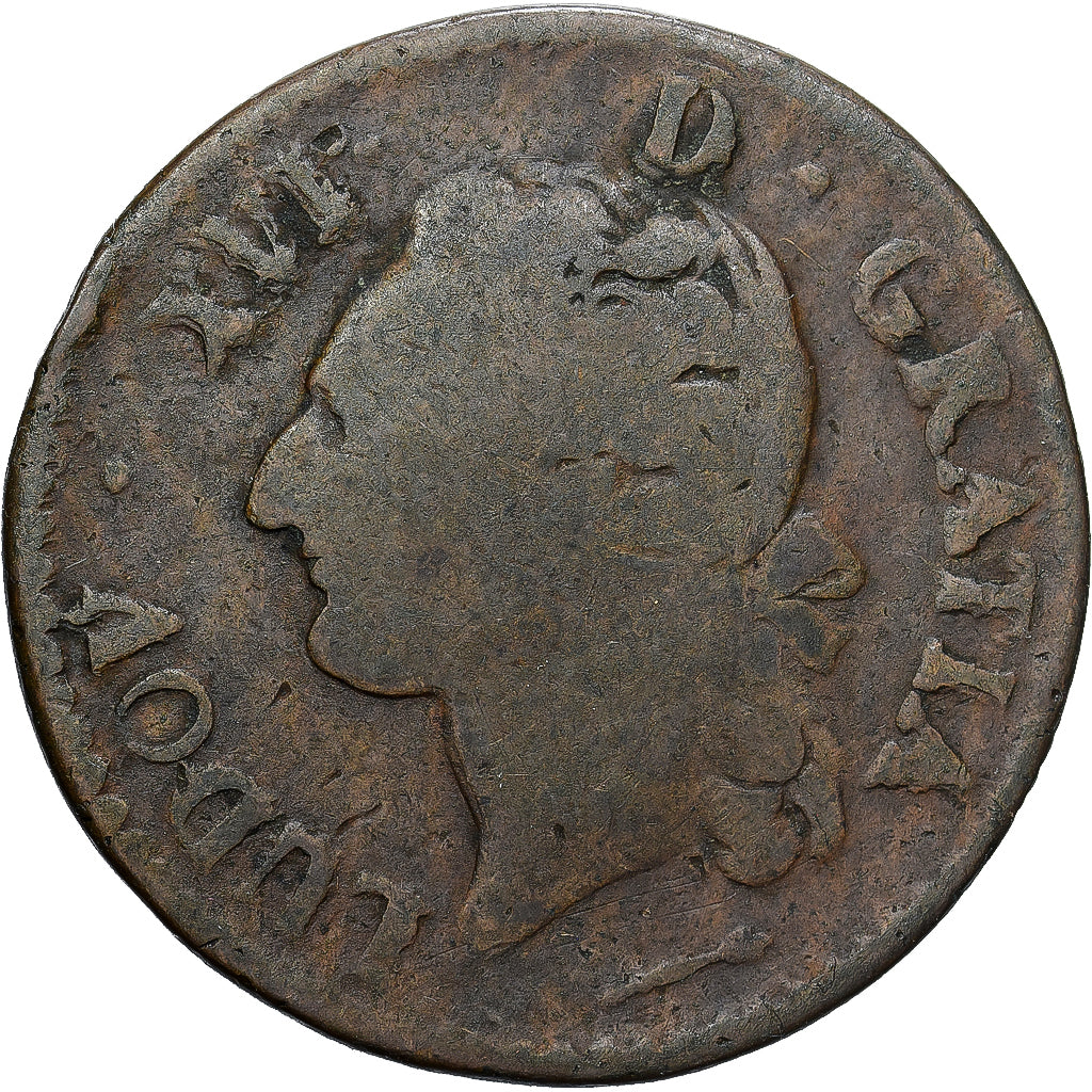 France, Louis XVI, 1/2 Sol de Béarn, 1785, Pau, Copper, F(12-15), Gadoury:349a