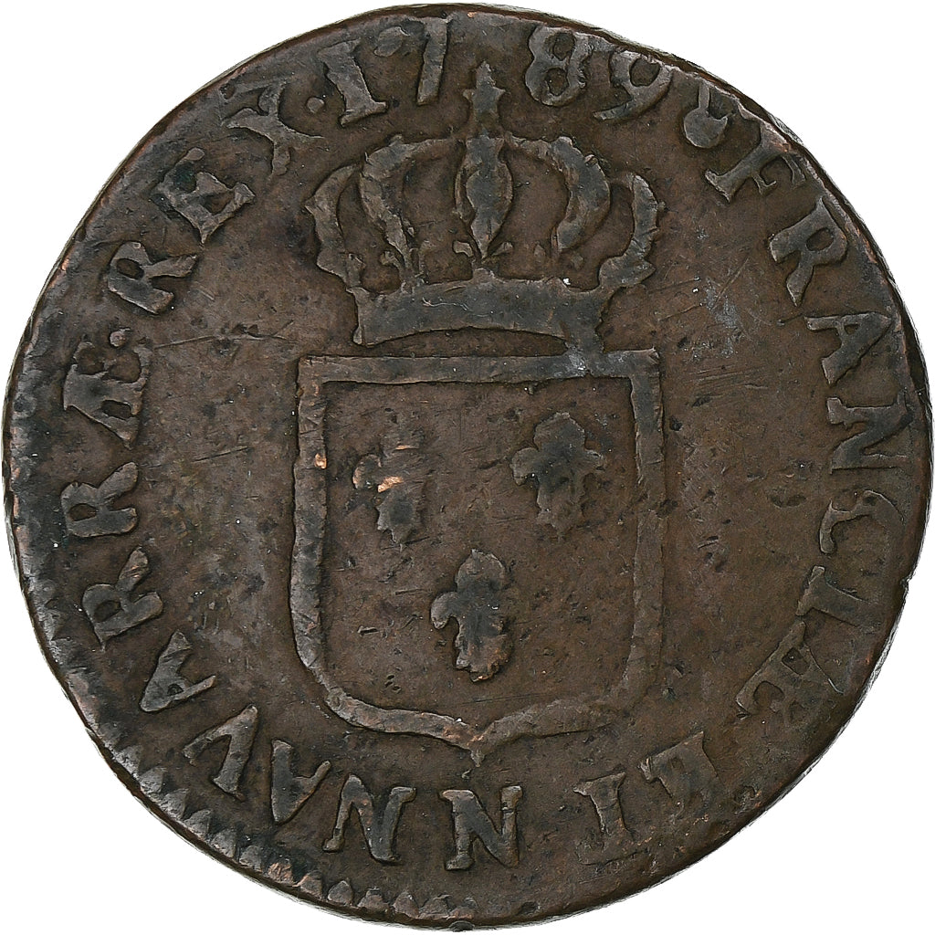 France, Louis XVI, Sol, 1789, Montpellier, Cuivre, TB+, Gadoury:350