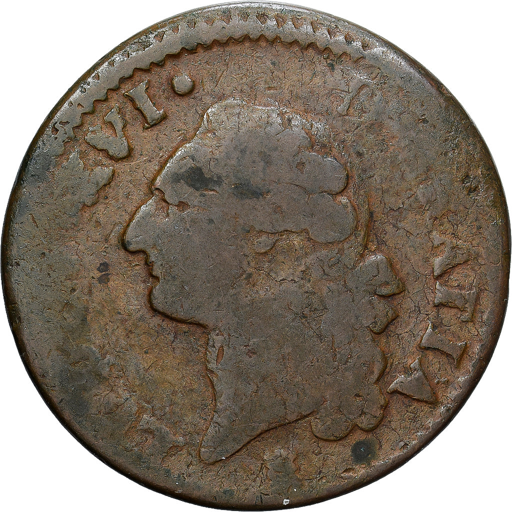 France, Louis XVI, Sol, 1784, Limoges, Copper, VF(20-25), Gadoury:350