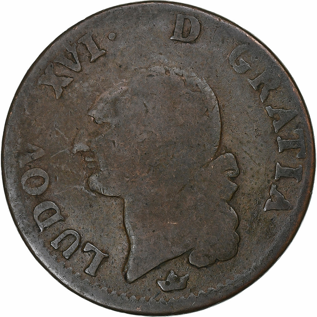 France, Louis XVI, Sol, 1789, Toulouse, Cuivre, TB, Gadoury:350