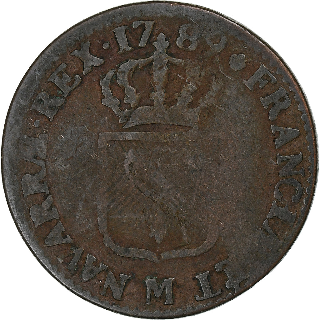 France, Louis XVI, Sol, 1789, Toulouse, Cuivre, TB, Gadoury:350
