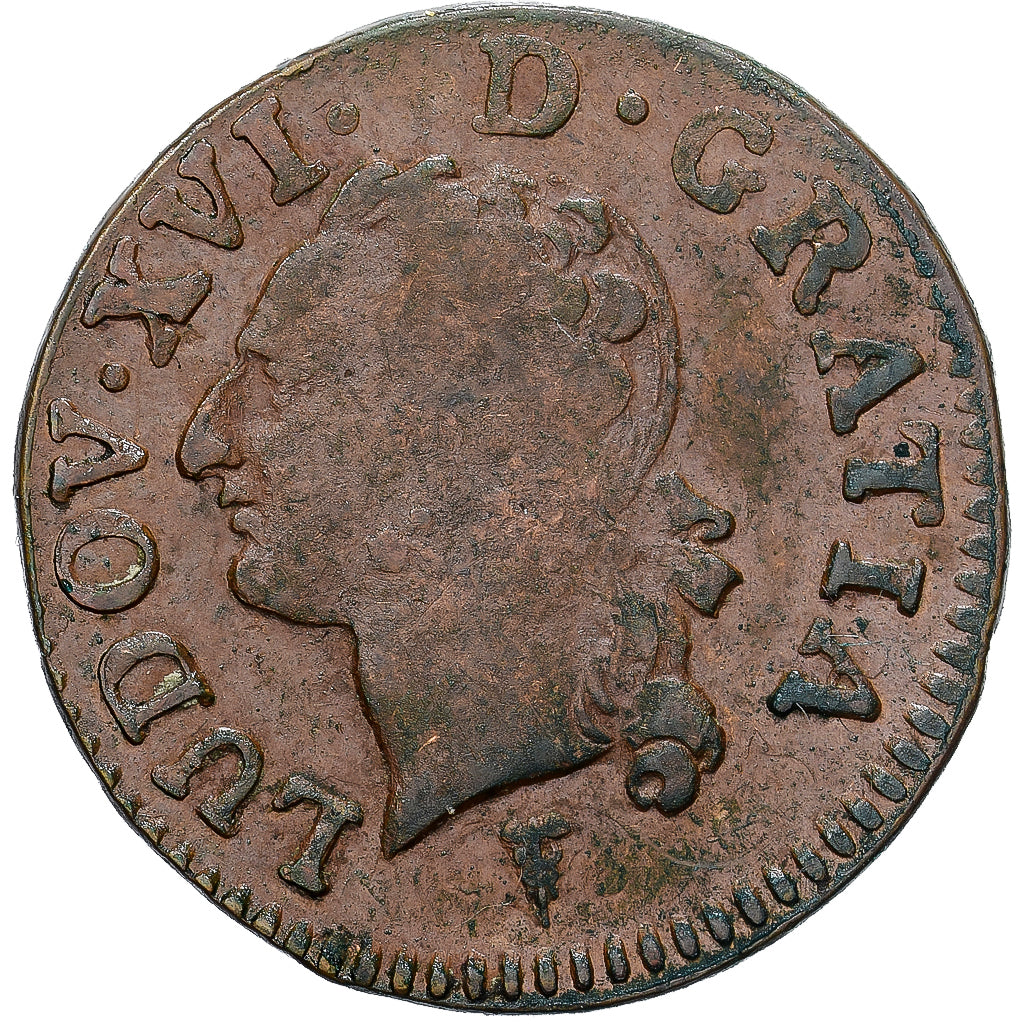 France, Louis XVI, 1/2 Sol, 1791, Bordeaux, Copper, VF(20-25), Gadoury:348