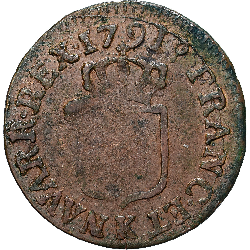 France, Louis XVI, 1/2 Sol, 1791, Bordeaux, Copper, VF(20-25), Gadoury:348