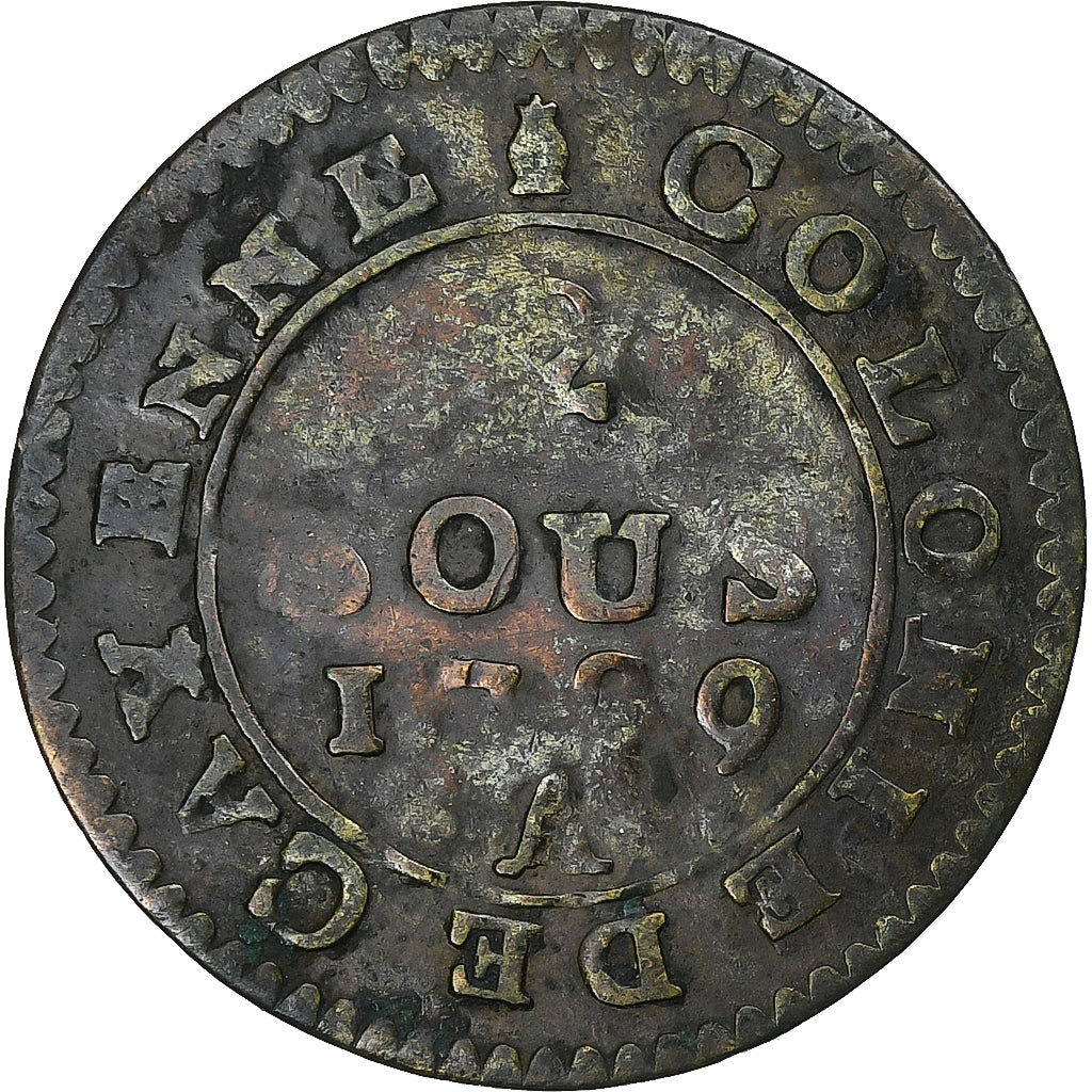 FRANS GUYANA, Louis XVI, 2 Sous, Colonie de Cayenne, 1789, Paris, Koper, FR+