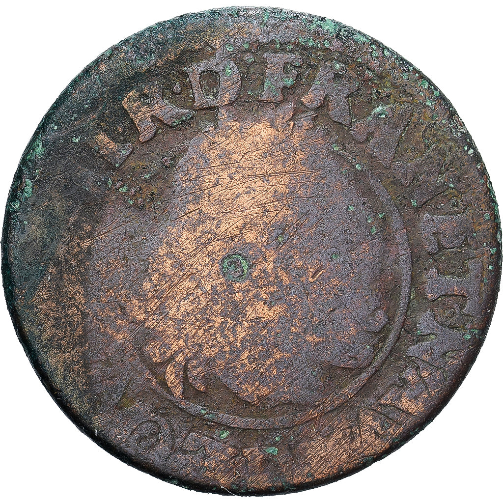 France, Louis XIII, Double Tournois, 1633, Atelier incertain, Cuivre, B+