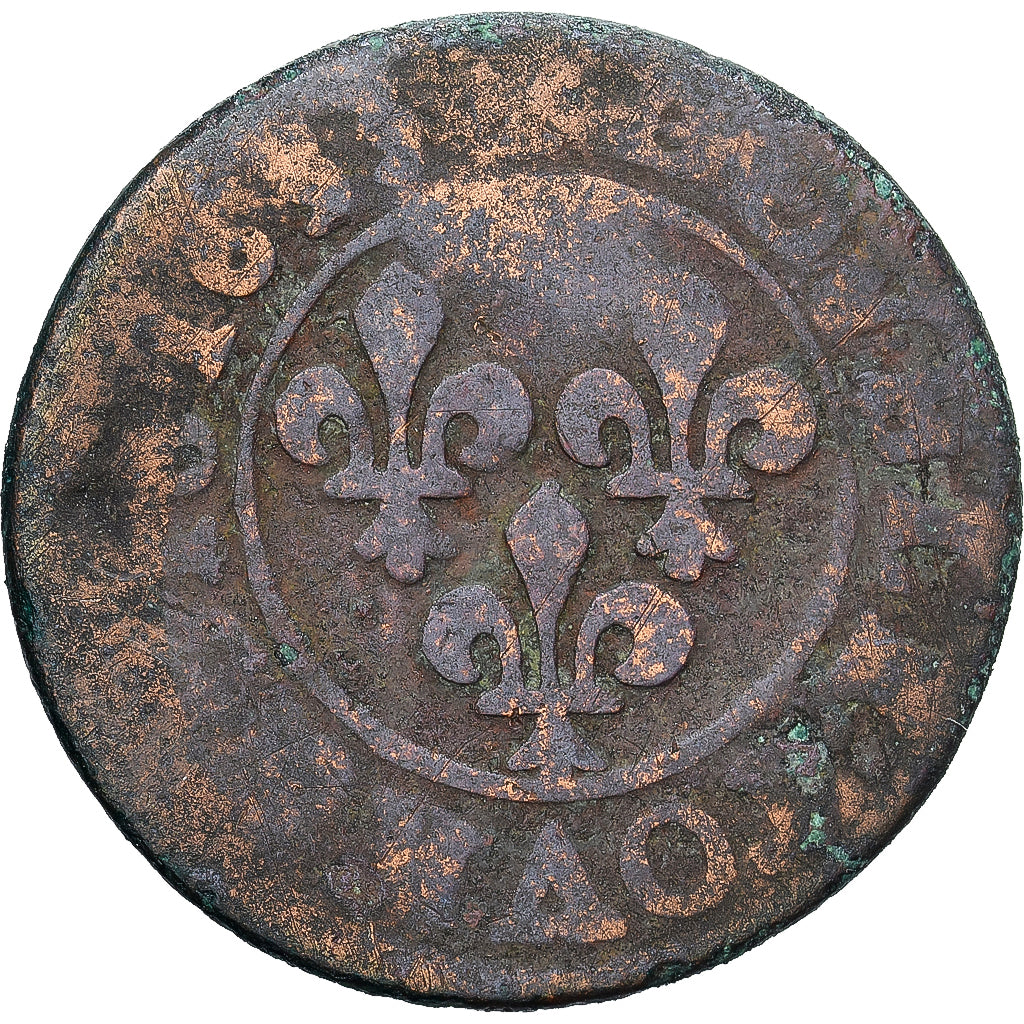 France, Louis XIII, Double Tournois, 1633, Atelier incertain, Cuivre, B+