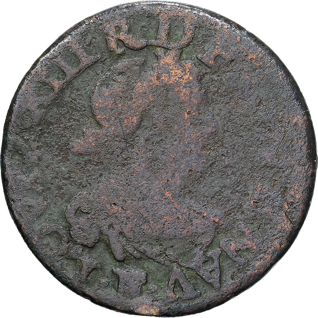 France, Louis XIII, Double Tournois, 1640, Atelier incertain, Cuivre, B+