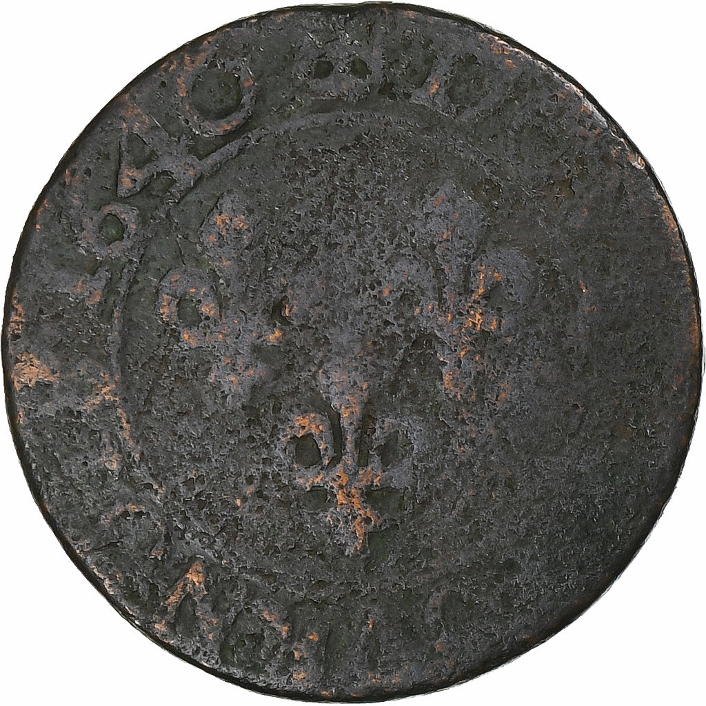 França, Louis XIII, Double Tournois, 1640, Uncertain Mint, Cobre, F(12-15)