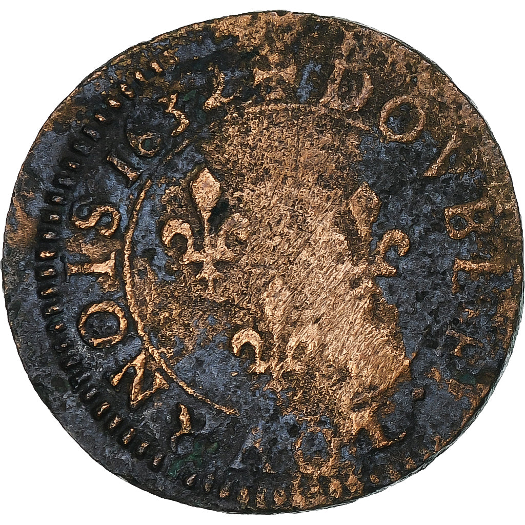 França, Louis XIII, Double Tournois, 1632, La Rochelle, Cobre, EF(40-45)