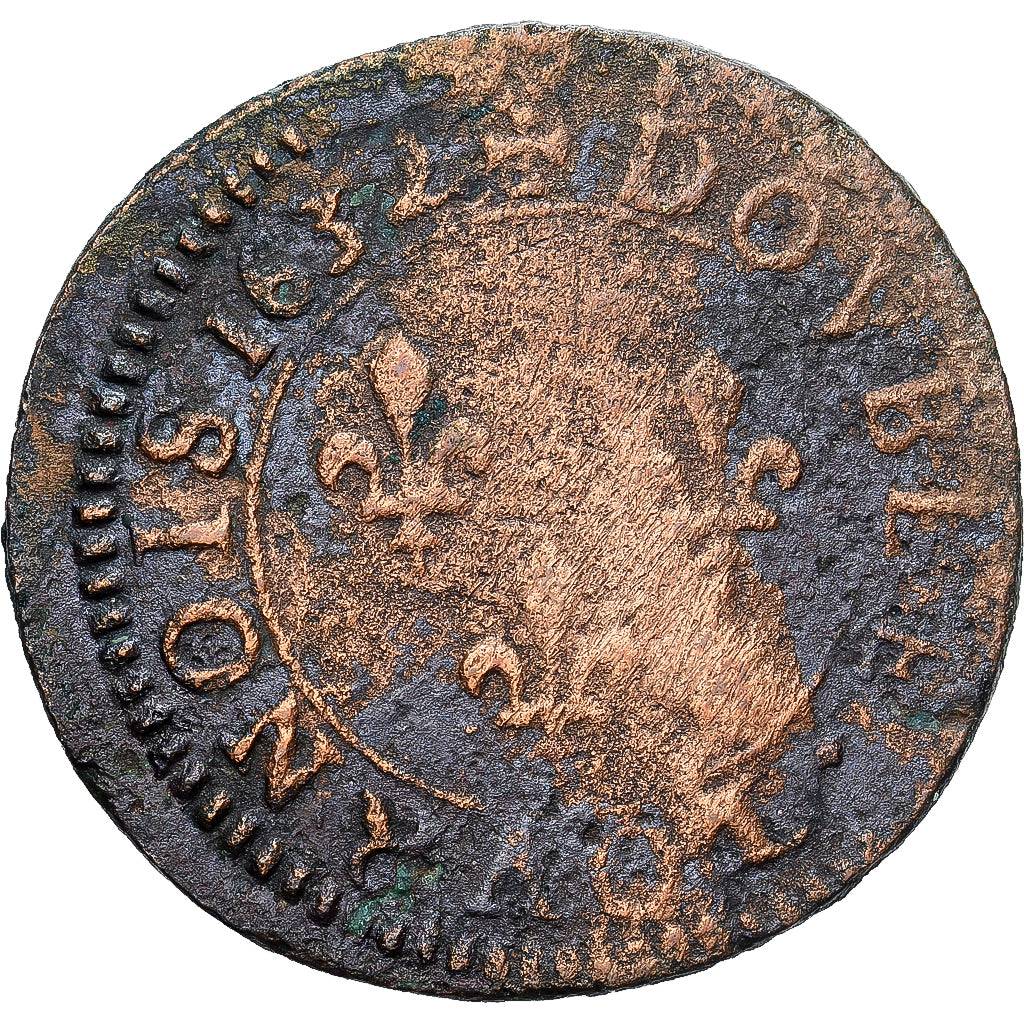 France, Louis XIII, Double Tournois, 1632, La Rochelle, Cuivre, TTB, CGKL:304