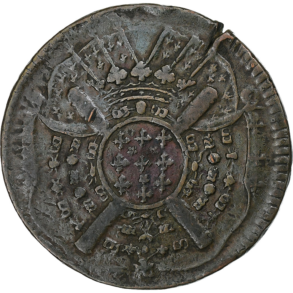 France, 20 Sols, Siège de Lille, 1708, Lille, Copper, EF(40-45)