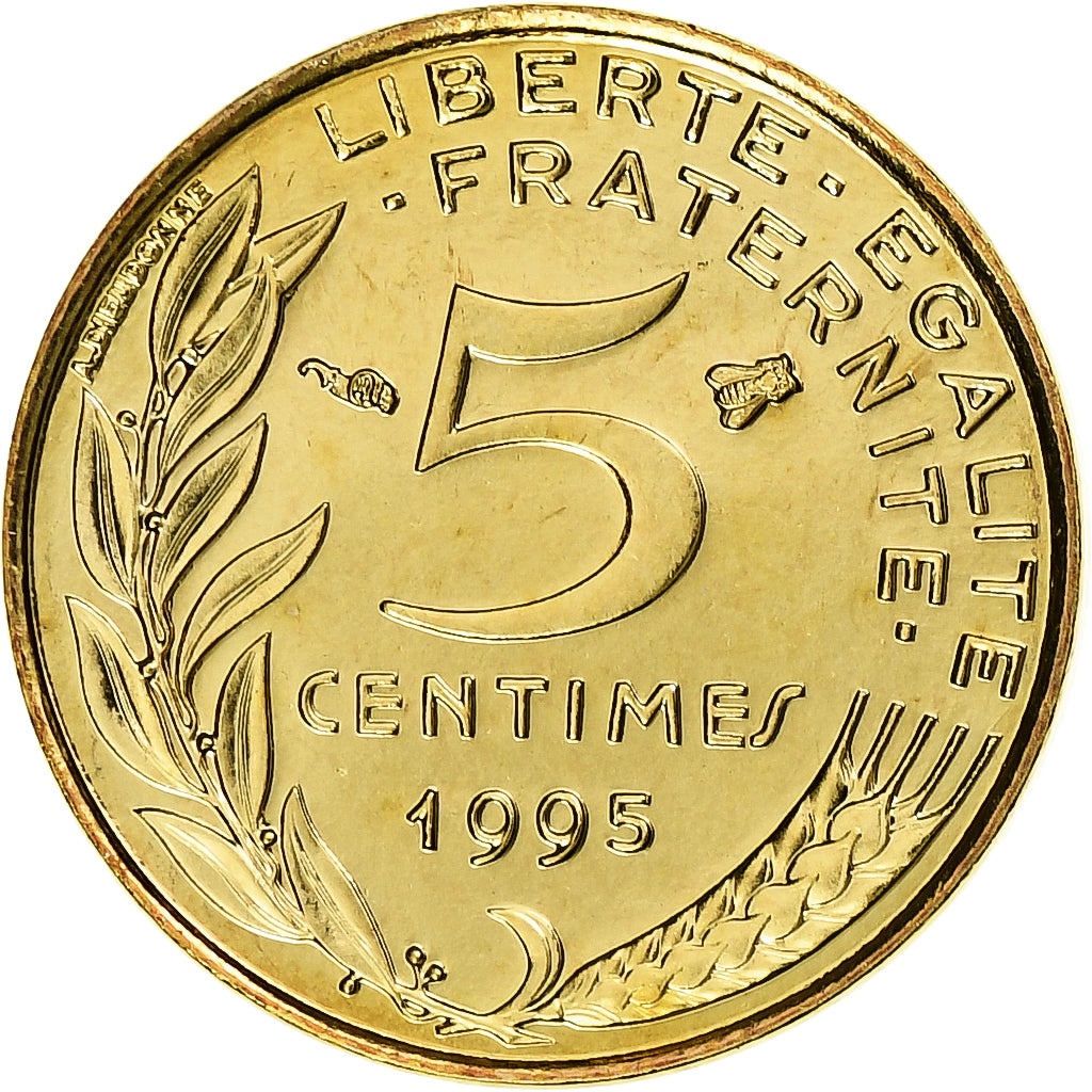 Frankrijk, 5 Centimes, Marianne, 1995, MDP, Série BU, Aluminum-Bronze, FDC