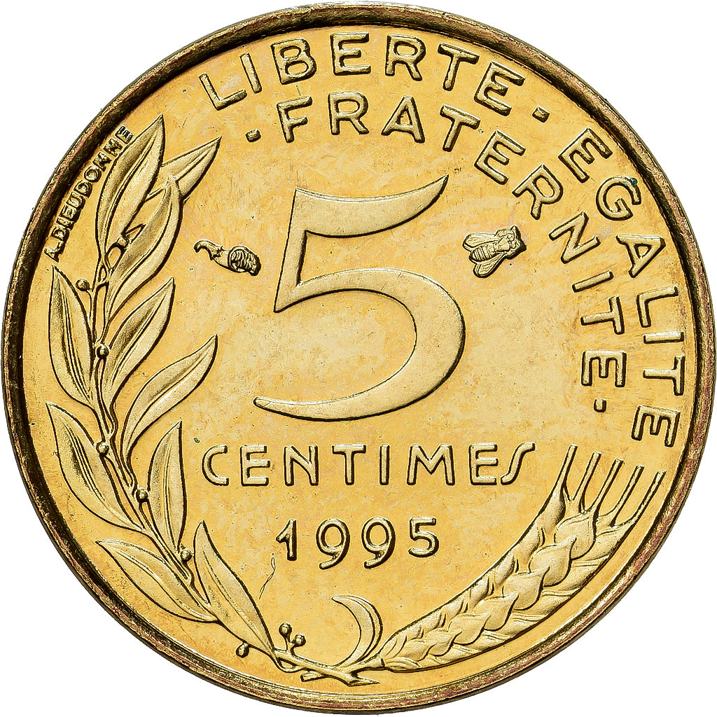 Francia, 5 Centimes, Marianne, 1995, MDP, Série BU, Aluminio - bronce, FDC