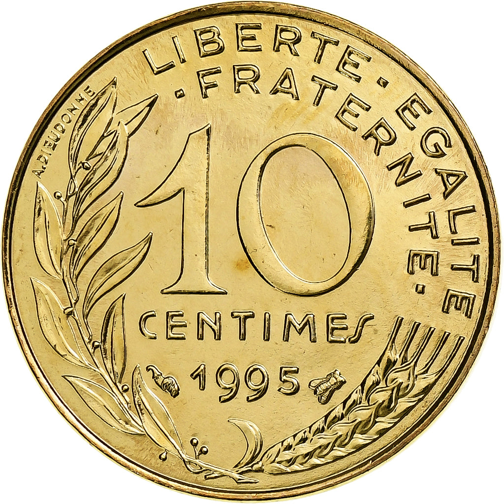 Frankrijk, 10 Centimes, Marianne, 1995, MDP, Série BU, Aluminum-Bronze, FDC