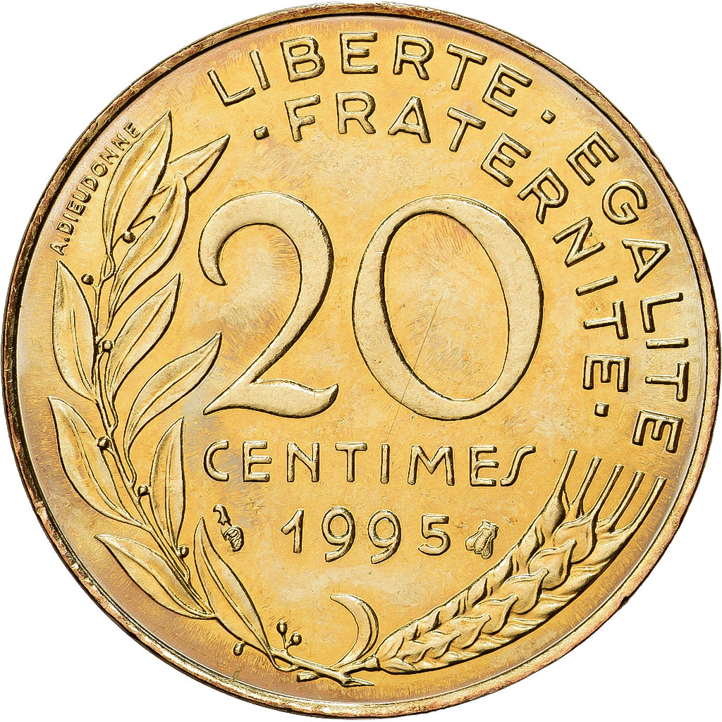 France, 20 Centimes, Marianne, 1995, MDP, Série BU, Bronze-Aluminium, FDC