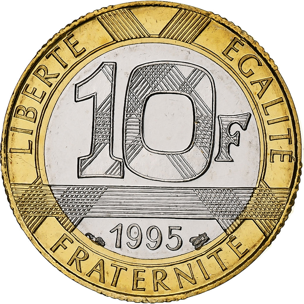France, 10 Francs, Génie, 1995, MDP, Série BU, Bimétallique, FDC