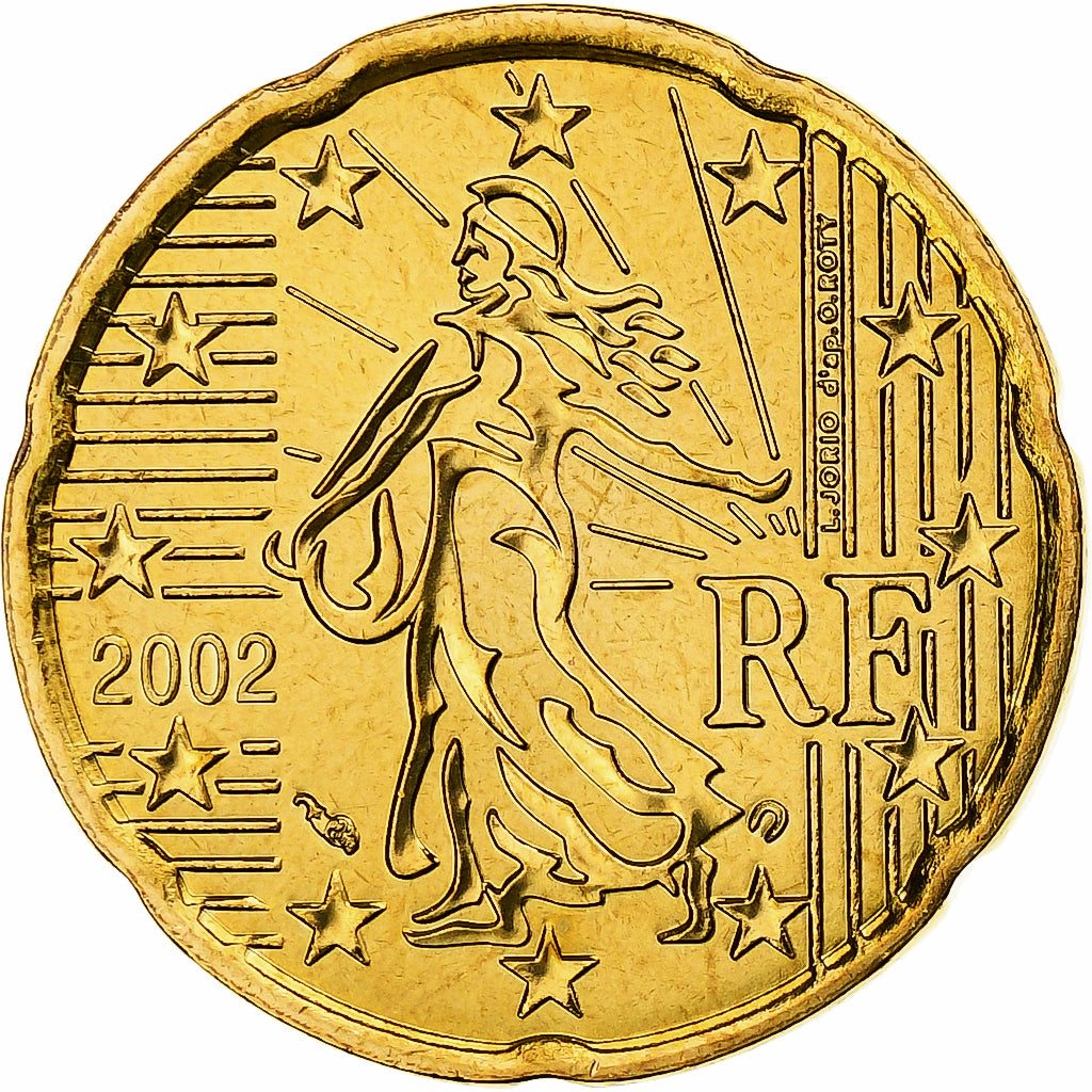 Francja, 20 Euro Cent, 2002, MDP, Série BU, MS(64), Nordic gold, KM:1286